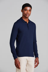 Camisa Polo Manga Longa Malha Slim Fit - Azul Marinho