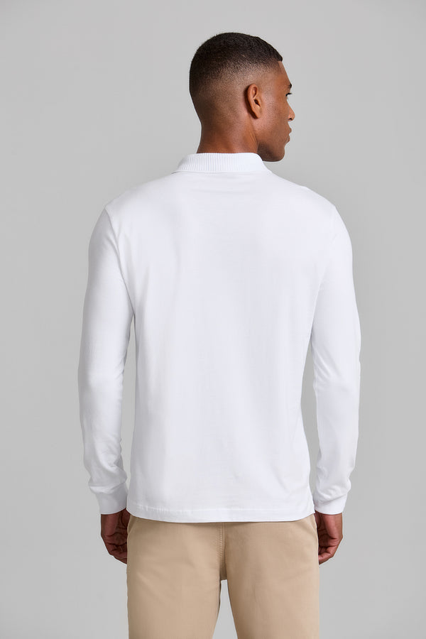 Camisa Polo Manga Longa Malha Slim Fit - Branco
