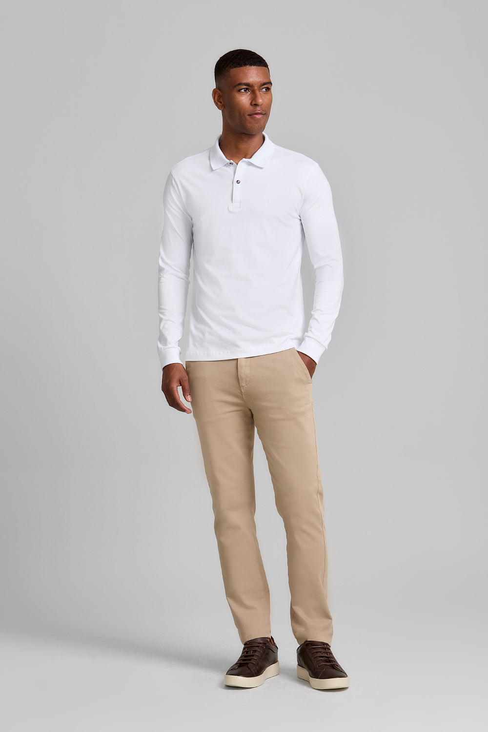 Camisa Polo Manga Longa Malha Slim Fit