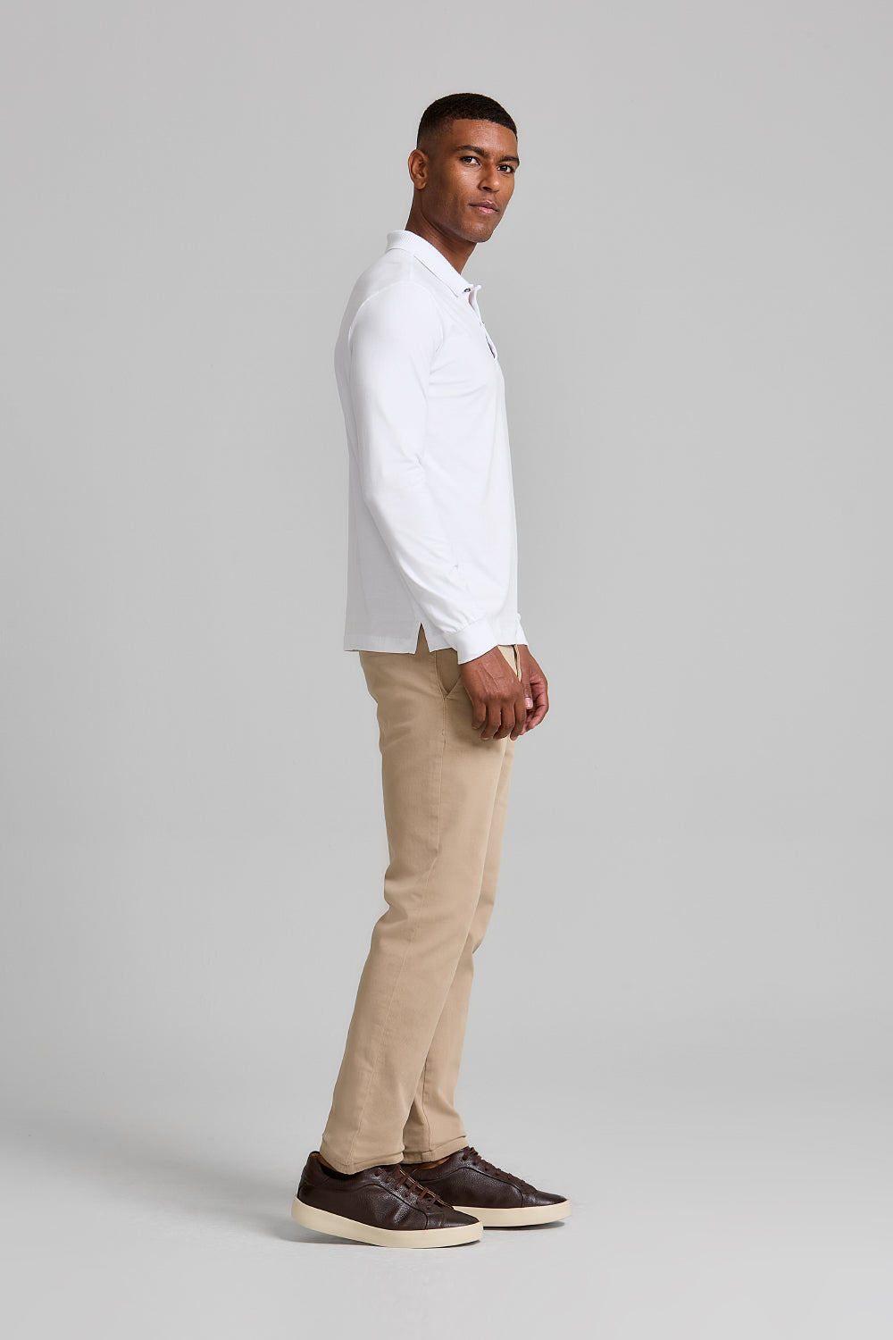 Camisa Polo Manga Longa Malha Slim Fit