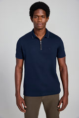 Camisa Polo com Zíper Jacquard Slim Fit - Azul Marinho