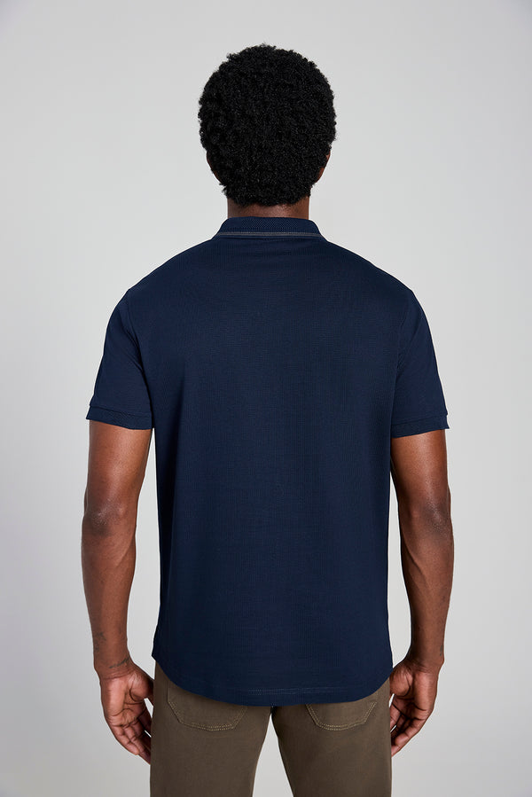 Camisa Polo com Zíper Jacquard Slim Fit - Azul Marinho