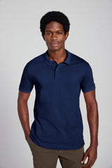 Camisa Polo Jacquard Slim Fit - Azul Marinho