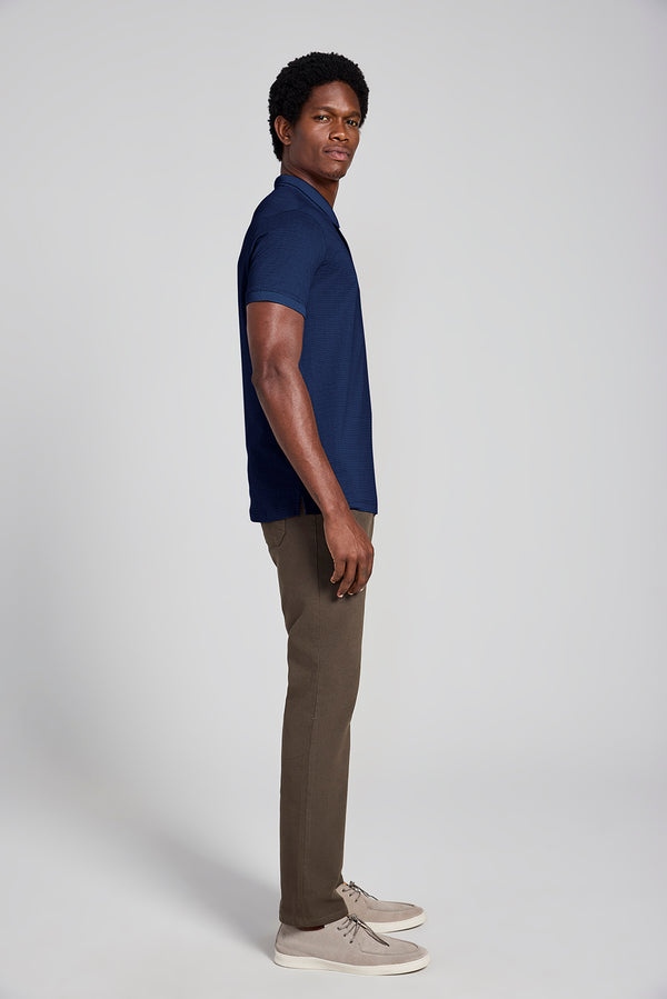 Camisa Polo Jacquard Slim Fit - Azul Marinho