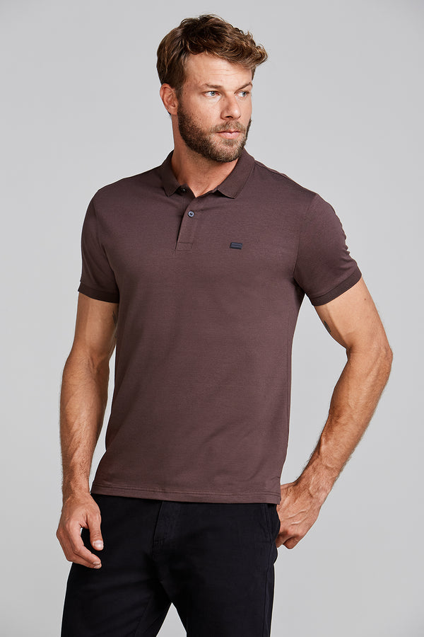 Camisa Polo Malha Slim Fit - Marrom
