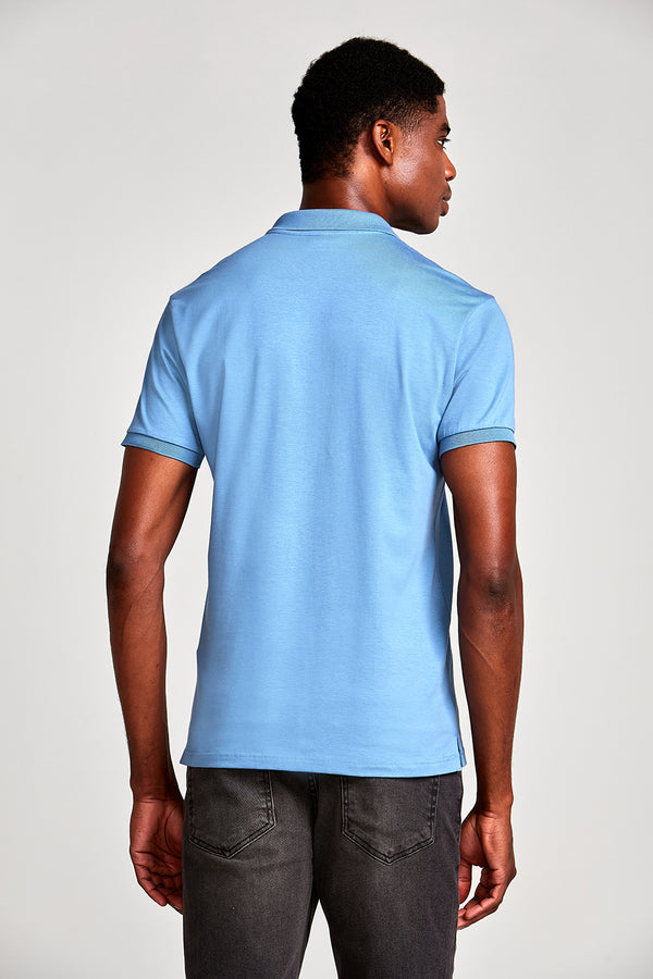 Camisa Polo Malha Slim Fit - Azul