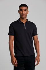 Camisa Polo com Zíper Malha Slim Fit - Preto