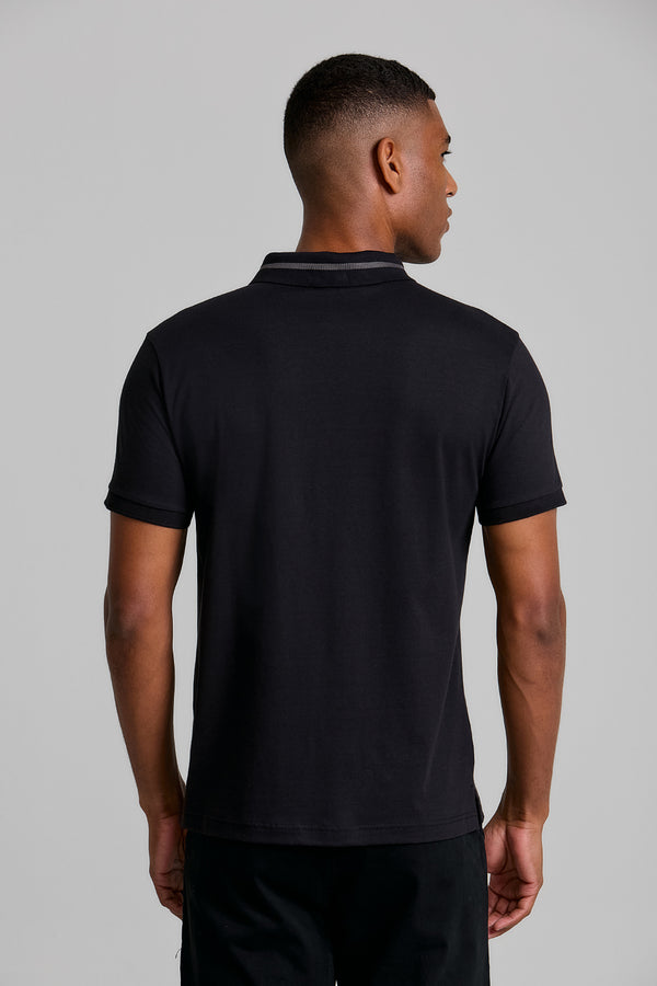 Camisa Polo com Zíper Malha Slim Fit - Preto