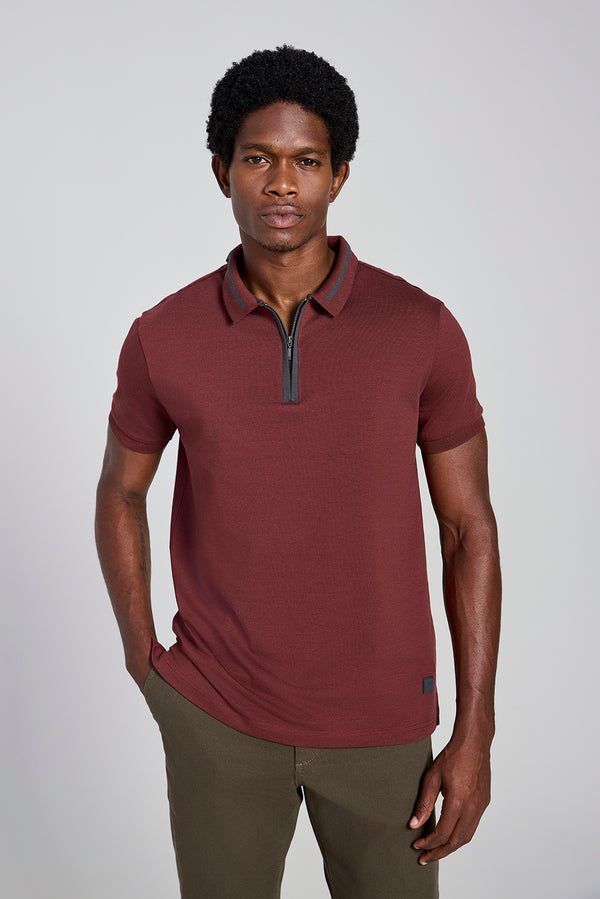 Camisa Polo com Zíper Malha Slim Fit - Vinho