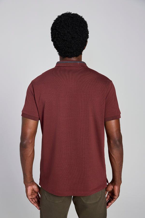 Camisa Polo com Zíper Malha Slim Fit - Vinho