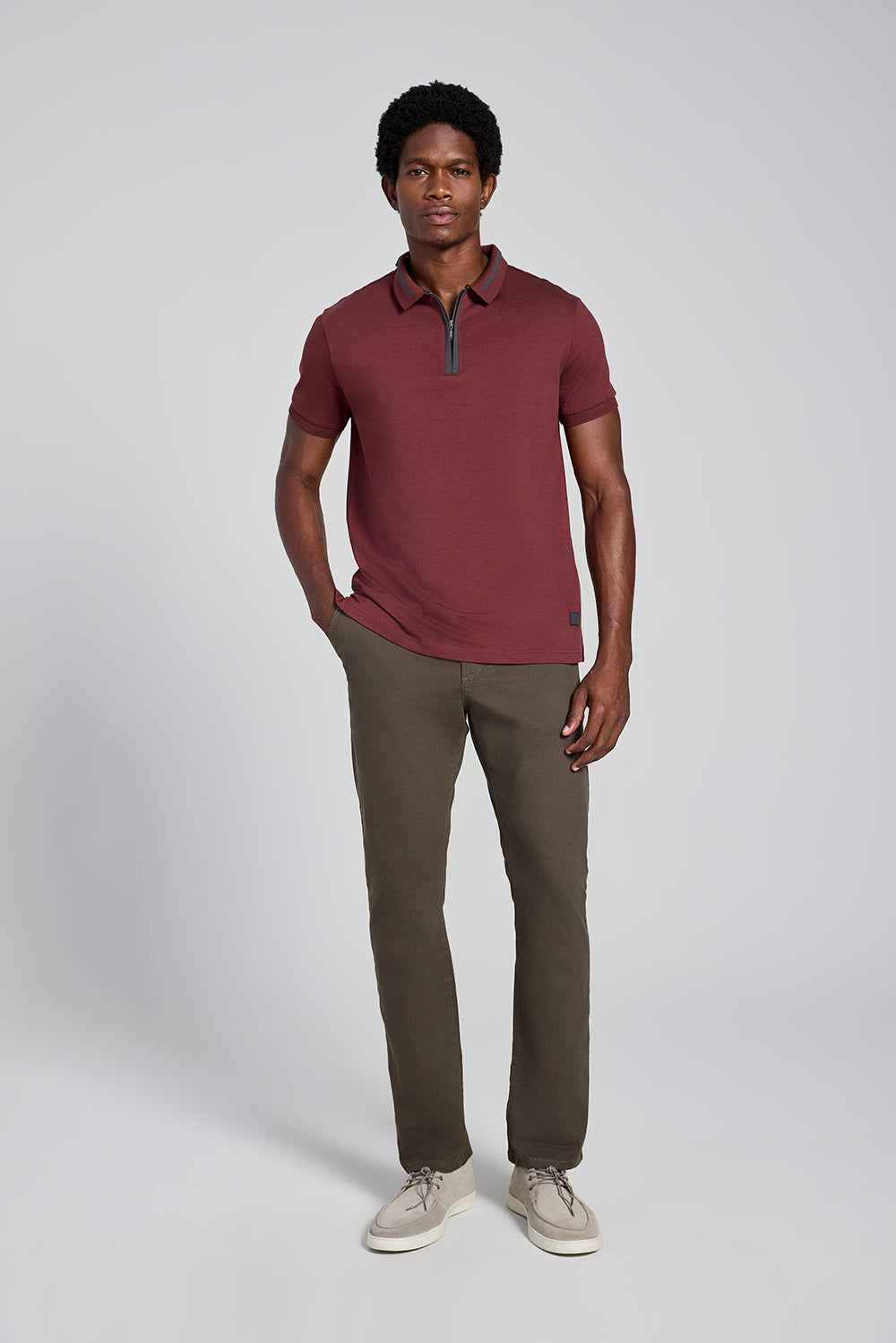 Camisa Polo com Zíper Malha Slim Fit
