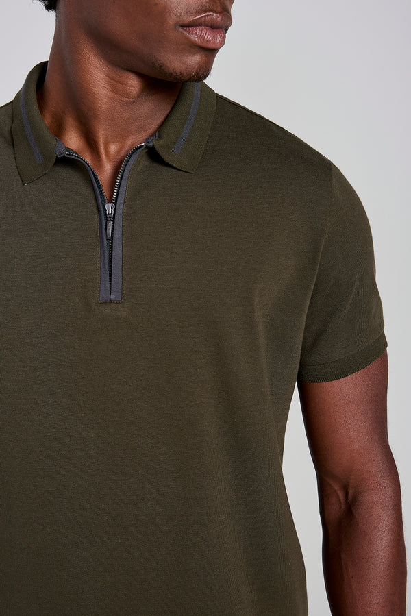 Camisa Polo com Zíper Malha Slim Fit - Verde