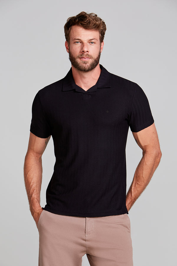 Camisa Polo Texturizada Slim Fit - Preto