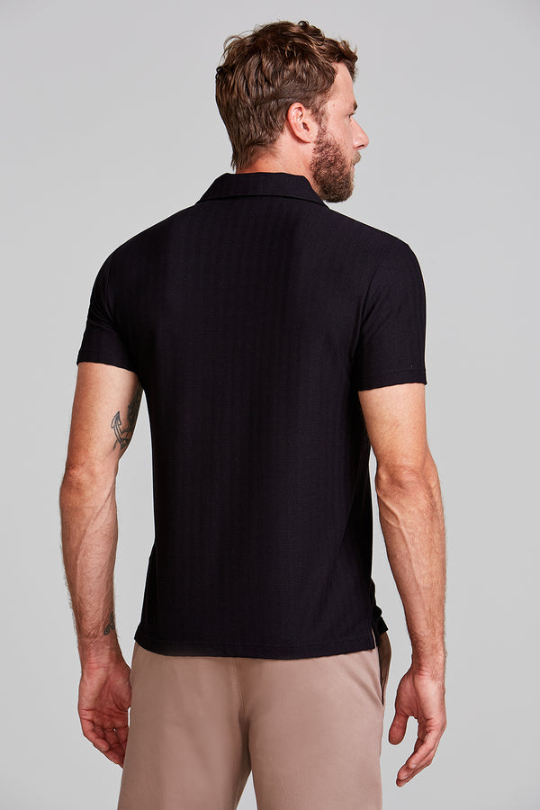 Camisa Polo Texturizada Slim Fit - Preto