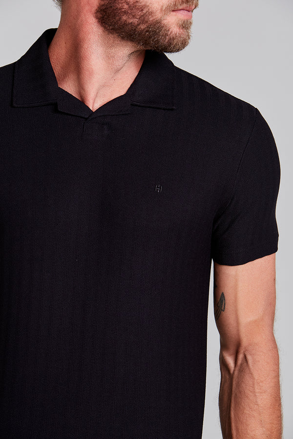 Camisa Polo Texturizada Slim Fit - Preto