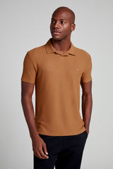 Camisa Polo Texturizada Slim Fit - Marrom