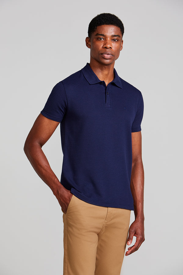 Camisa Polo Texturizada Slim Fit - Azul Marinho
