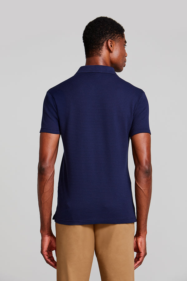 Camisa Polo Texturizada Slim Fit - Azul Marinho