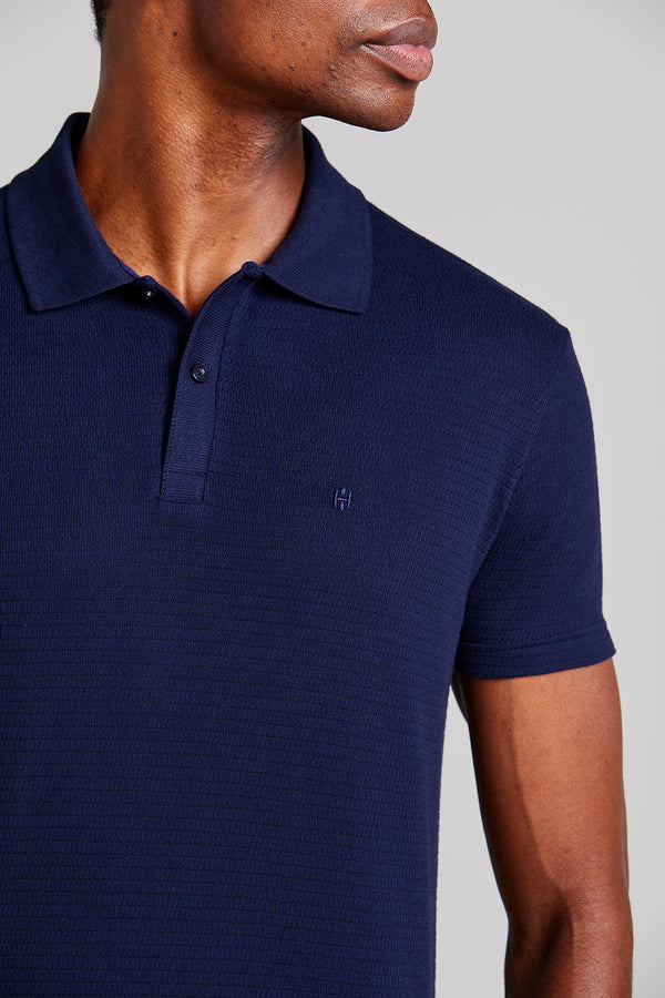 Camisa Polo Texturizada Slim Fit - Azul Marinho