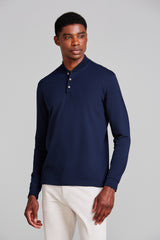 Camisa Polo Manga Longa Malha Slim Fit - Azul Marinho