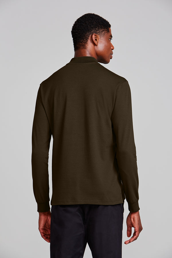 Camisa Polo Manga Longa Malha Slim Fit - Verde