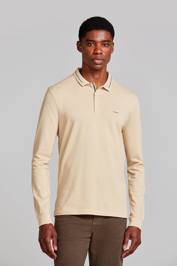 Camisa Polo Manga Longa Piquet Slim Fit - Marrom