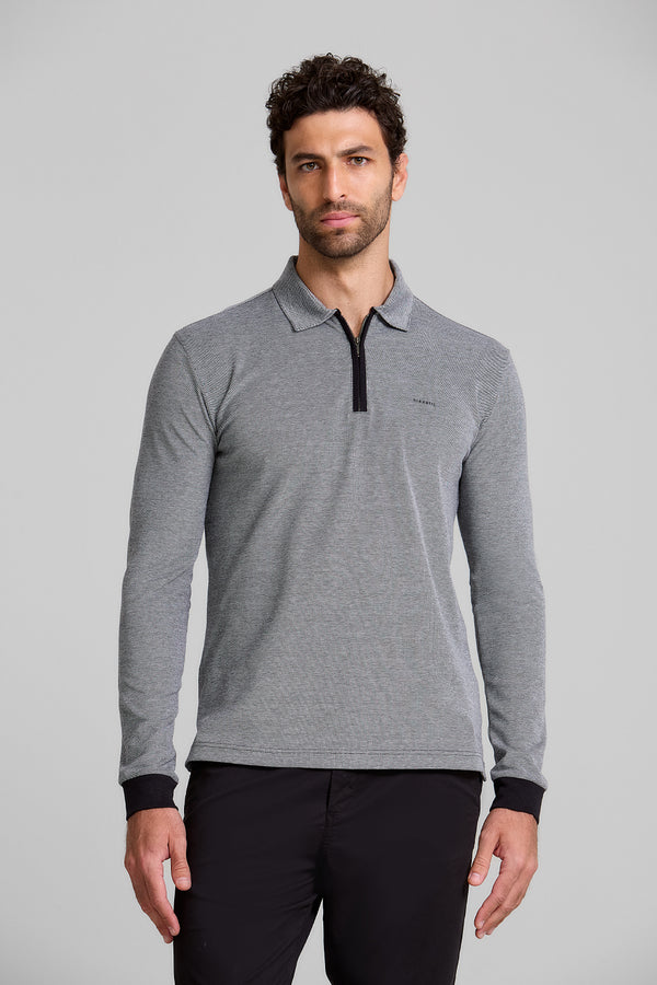 Camisa Polo Manga Longa Piquet Slim Fit - Preto