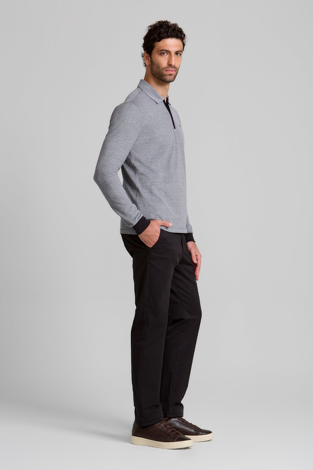 Camisa Polo Manga Longa Piquet Slim Fit