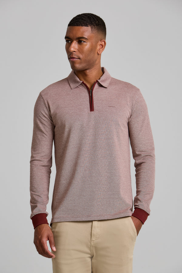 Camisa Polo Manga Longa Piquet Slim Fit - Vinho