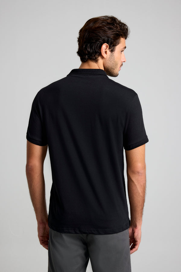 Camisa Polo Malha Slim Fit - Preto