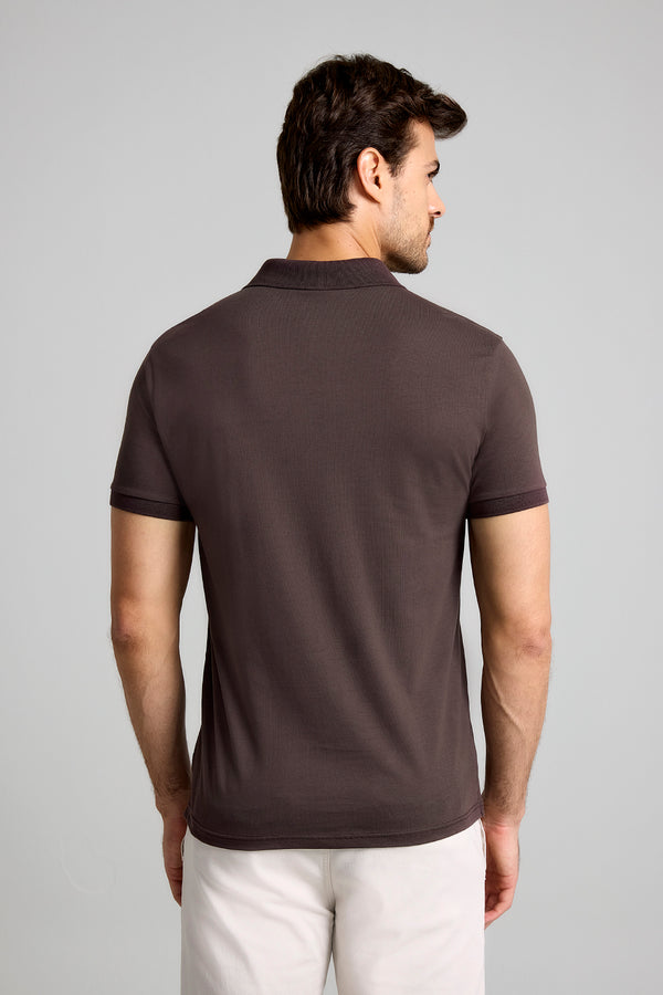 Camisa Polo Malha Slim Fit - Marrom