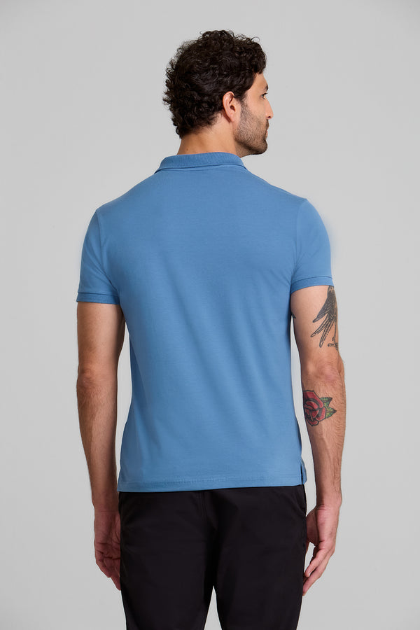 Camisa Polo Malha Slim Fit - Azul