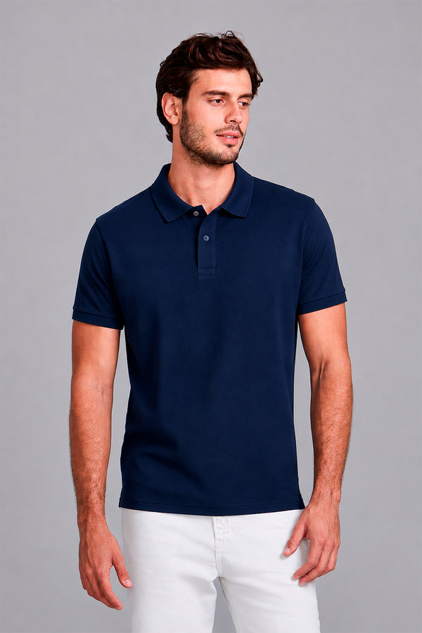 Camisa Polo Malha Pique Slim Fit - Azul Noturno