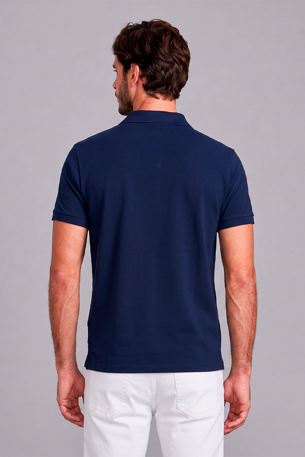 Camisa Polo Malha Pique Slim Fit - Azul Noturno