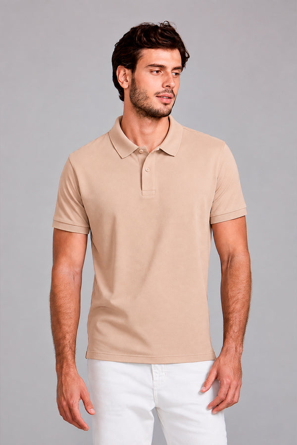 Camisa Polo Malha Pique Slim Fit - Marrom