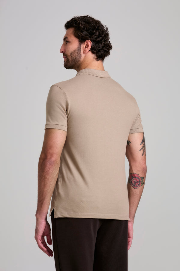 Camisa Polo Malha Pique Slim Fit - Marrom