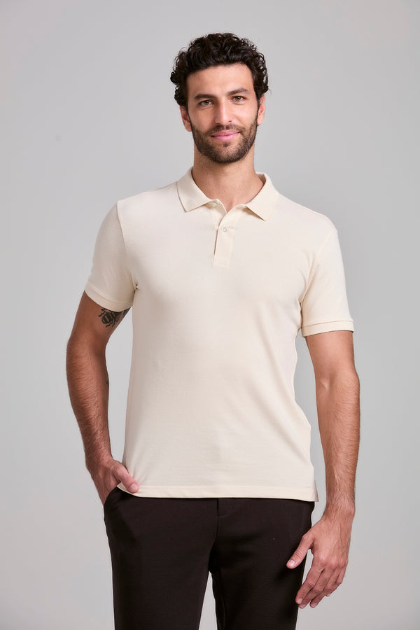 Camisa Polo Malha Pique Slim Fit - Bege