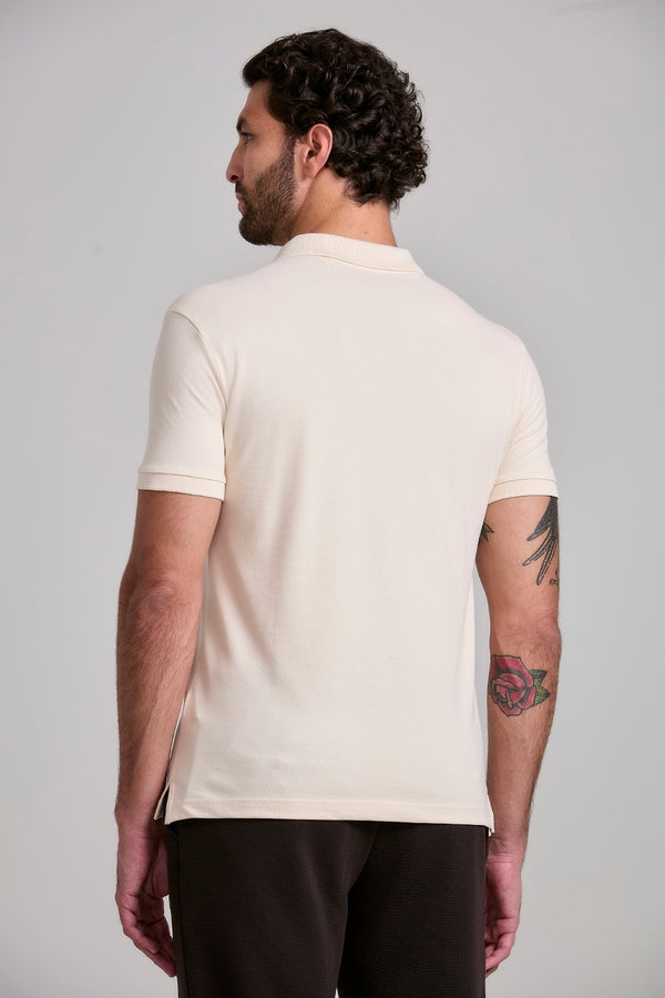 Camisa Polo Malha Pique Slim Fit - Bege