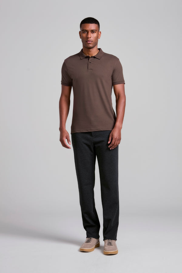Camisa Polo Malha Pique Slim Fit - Marrom
