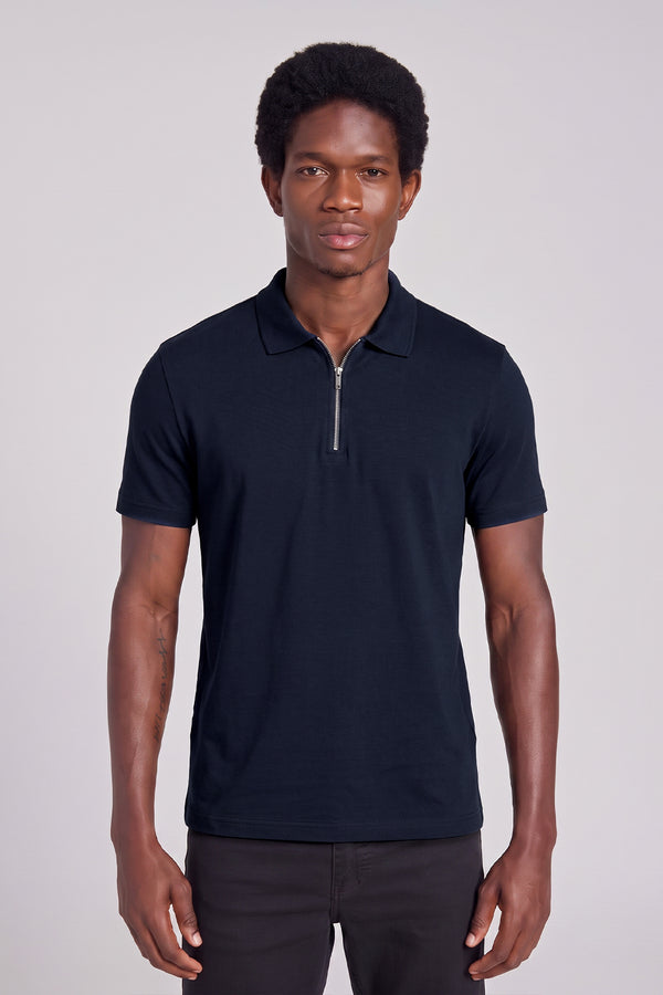 Camisa Polo Premium Slim Fit - Azul Noturno