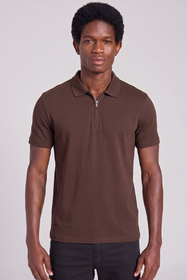 Camisa Polo Premium Slim Fit - Marrom