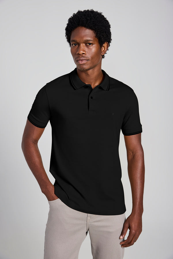 Polo Manga Curta Piquet Básica Slim Fit - Preto