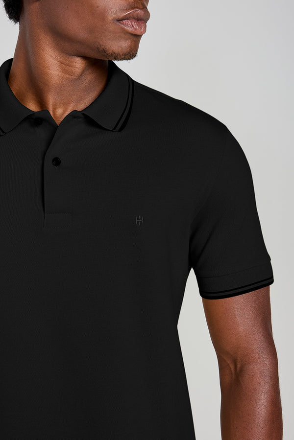 Polo Manga Curta Piquet Básica Slim Fit - Preto