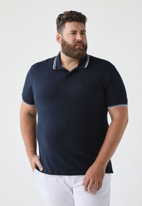 Polo Manga Curta Piquet Básica Slim Fit - Azul Marinho