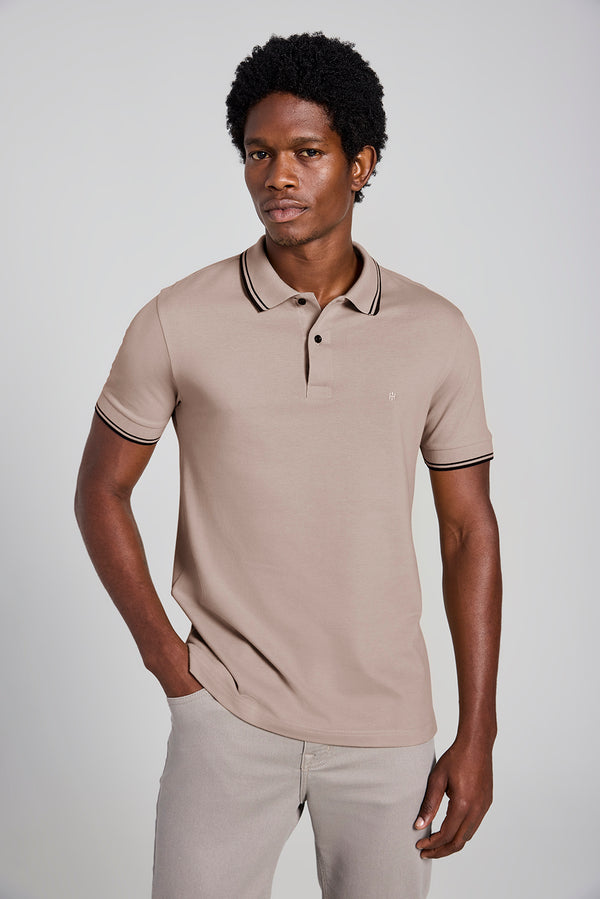 Polo Manga Curta Piquet Básica Slim Fit - Marrom