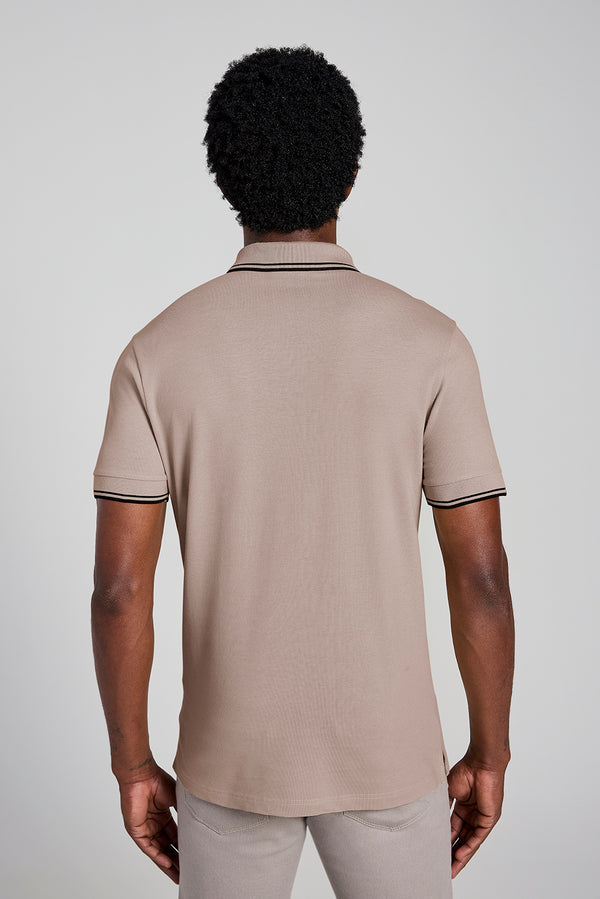 Polo Manga Curta Piquet Básica Slim Fit - Marrom