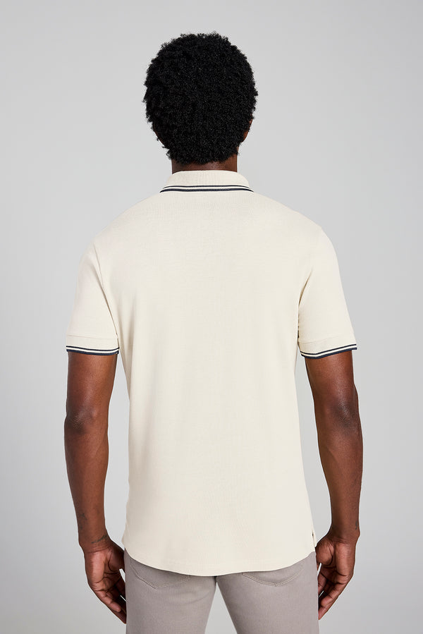 Polo Manga Curta Piquet Básica Slim Fit - Bege