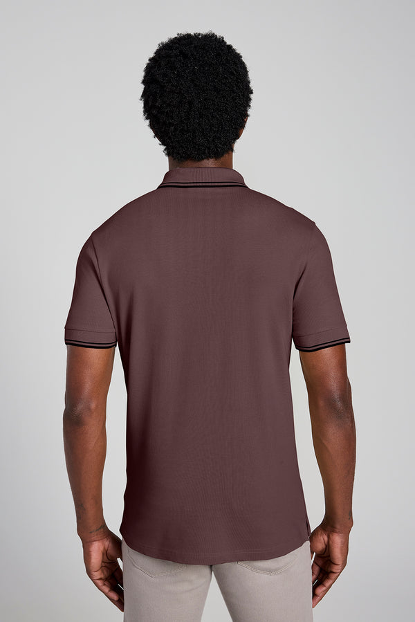 Polo Manga Curta Piquet Básica Slim Fit - Marrom