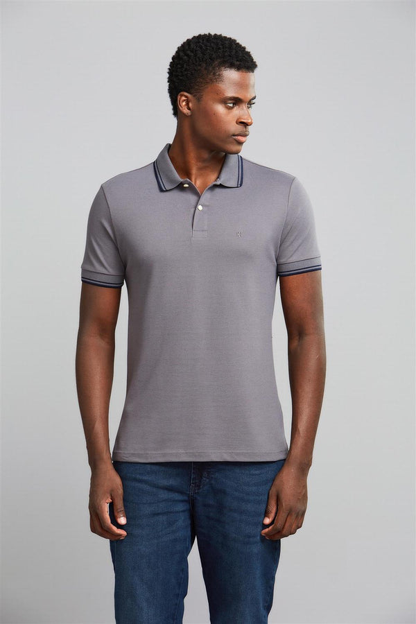 Polo Manga Curta Piquet Básica Slim Fit - Cinza