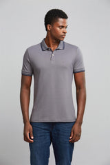 Polo Manga Curta Piquet Básica Slim Fit - Cinza